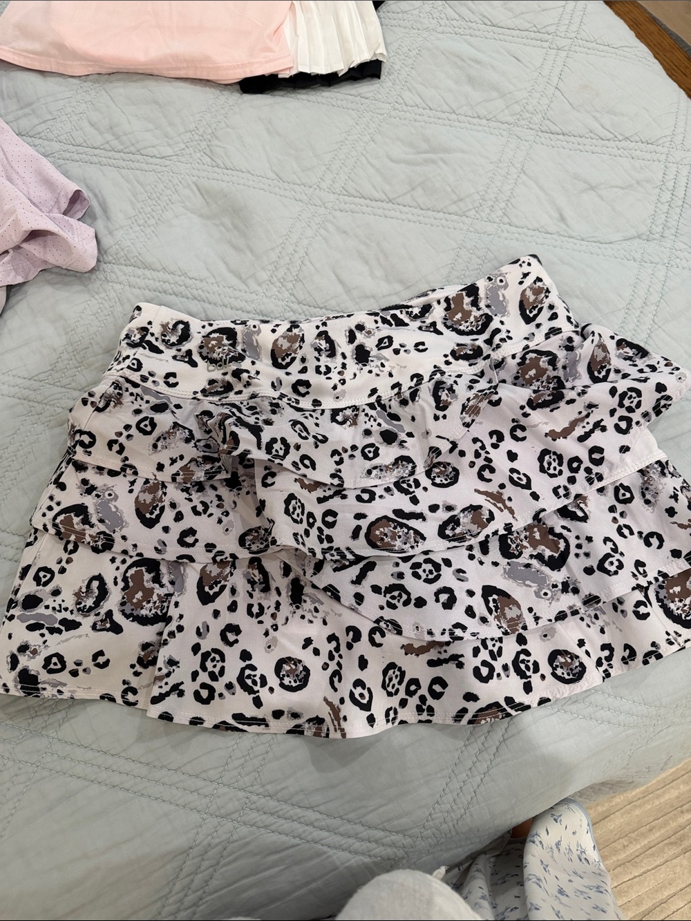 Tiered Leopard Print Mini Skirt in Light Pink